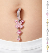 Load image into Gallery viewer, Stainless Steel Crystal Drip & Butterfly Fake Clip On Navel Ring Belly Button Ring Clicker Piercing Jewelry For Women
