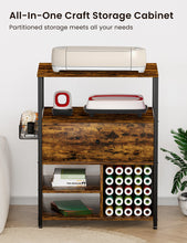 Load image into Gallery viewer, Craft Organization and Storage Cabinet Compatible with Cricut Machines, Crafting Cabinet with Drawer & 25 Vinyl Roll Holder, Craft Table Desk Workstation for Craft Room Home.Rustic Brown.