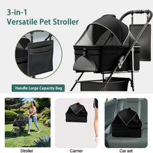 Load image into Gallery viewer, 2 in 1 Folding Dog Stroller, Pet Folding Stroller, 4 Wheels Dog/Cat Puppy Stroller w/Removable Travel Carrier for Small/Medium Pet, Waterproof Pad, Car Seat, Sun Shade