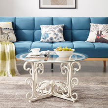 Load image into Gallery viewer, Glass Coffee Table with Sturdy Iron Leaf-shape Base, Leisure Cocktail Table with Tempered Glass Top for Living Room, Dining Room (White)
