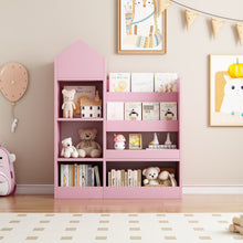 Load image into Gallery viewer, Pink Kids Wooden Bookshelf Toy Storage Organizer with Bookcase, Kid's Bin Storage Unit with 6 Compartments 2 Baskets Bins Toys Box Organizer, Children Multi Shelf Cubby for Books, Toys Shelf
