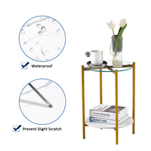 Load image into Gallery viewer, 2-layer End Table with Tempered Glass and Marble Tabletop, Round Coffee Table with Golden Metal Frame for Bedroom Living Room Office (1 piece)