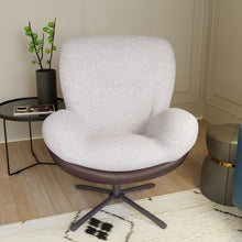 Load image into Gallery viewer, 360° Swivel Accent Chair, Modern Chenille Lounge Chair with Faux Leather and Black Metal Base Frame, Comfortable Reading Chair for Small Spaces, Living Room, Bedroom, Reading Corner, Office (White)