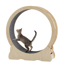 Load image into Gallery viewer, Cat Exercise Wheel - Indoor Cat Treadmill with Carpeted Running Track, Safety Cat Treadmill with Latch, Weighted Wheel for Cats, Add Fun to Cat Exercise, Natural Wood Color,35.8"L x 12.6"W x 38.2"H