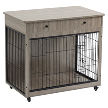 Load image into Gallery viewer, Dog Crate Furniture, Wooden Dog Crate End Table, 38.4 Inch Dog Kennel with 2 Drawers Storage, Heavy Duty Dog Crate, Decorative Pet Crate Dog Cage for Large Indoor Use (Grey) 38.4" L×23.2" W×35" H