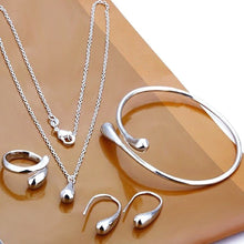 Load image into Gallery viewer, New Fashion Solid Silver Jewellery Sets Necklace+Bracelet+ Ring +1 Pair Earrings