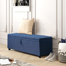 Load image into Gallery viewer, 55.3 Inch Extra Long Storage Ottoman Entryway Bench with Flip Top Storage Chest with Padded Seat Bed End Stool for Hallway Living Room Bedroom, Blue Linen
