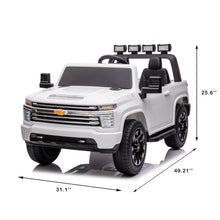 Load image into Gallery viewer, White, 24V 2 Seater Ride On Truck Car, Licensed Chevrolet Silverado HD Electric Car for Kids, 4WDmotors, with2.4G Remote Control, Metal Suspension, Soft Start, FM/Bluetooth/Music, LED Light,Toys Gifts