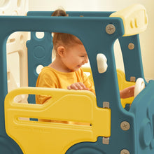 Load image into Gallery viewer, Kids Slide with Bus Play Structure, Freestanding Bus Toy with Slide for Toddlers, Bus Slide Set with Basketball Hoop