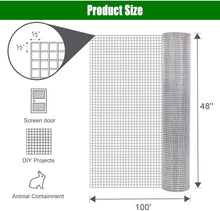 Load image into Gallery viewer, 48inx100ft 1/2 in 19 Gauge Hardware Cloth Welded Cage Wire Chicken Fence mesh Rolls Square Chicken Wire Netting Raised Garden Rabbit Fence Snake Fencing Rodent Animals
