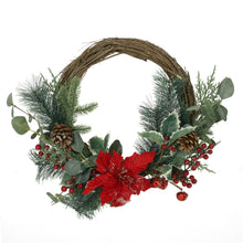 Load image into Gallery viewer, 23.5" POINSETTIA/BERRY/EUCALYPTUS HALF WREATH