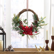 Load image into Gallery viewer, 23.5" POINSETTIA/BERRY/EUCALYPTUS HALF WREATH