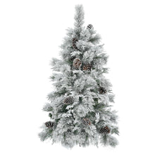 Load image into Gallery viewer, 4FT Pre-Lit Spruce Snow Flocked Christmas Tree with Pine Cones, Artificial Xmas Tree with 170 Branch Tips,Mixed PE & PVC Branches, 120 Multi-Color LED Lights, 11 Flashing Modes, Holiday Décor