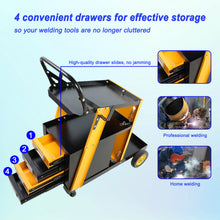 Load image into Gallery viewer, Multi-function welder trolley, MIG TIG ARC plasma cutter storage tank with 2 safety chains, portable 4-drawer chest, weight 280 LBS