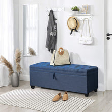Load image into Gallery viewer, 55.3 Inch Extra Long Storage Ottoman Entryway Bench with Flip Top Storage Chest with Padded Seat Bed End Stool for Hallway Living Room Bedroom, Blue Linen