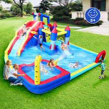 Load image into Gallery viewer, 10 in1 Inflatable slide water park bouncing house garden with splash pool & water gun & basketball & climbing wall & dual pools & soccer