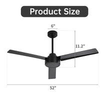 Load image into Gallery viewer, 52" Outdoor Ceiling Fan Without Light, 3 ABS Blades Farmhouse Ceiling Fan with Remote Control 6-speed Reversible DC Motor Black for Living Room, Bedroom, Kitchen
