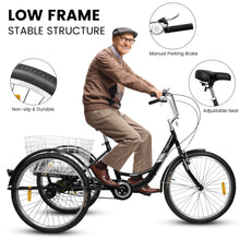 Load image into Gallery viewer, Adult Tricycles, 1 Speed Adult Trikes 24 inch 3 Wheel Bikes, Three-Wheeled Bicycles Cruise Trike with Shopping Basket for Seniors, Women, Men