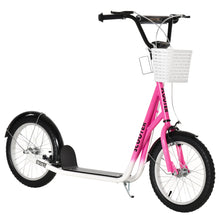 Load image into Gallery viewer, Youth Scooter, Kick Scooter with Adjustable Handlebars, Double Brakes, 16" Inflatable Rubber Tires, Basket, Cupholder, Pink