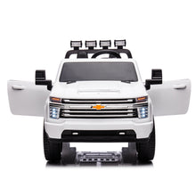 Load image into Gallery viewer, White, 24V 2 Seater Ride On Truck Car, Licensed Chevrolet Silverado HD Electric Car for Kids, 4WDmotors, with2.4G Remote Control, Metal Suspension, Soft Start, FM/Bluetooth/Music, LED Light,Toys Gifts
