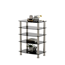 Load image into Gallery viewer, 5-Tier Tempered Glass Side Table Stainless Steel Frame End Table for Living Room, Bedroom, Black