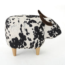 Load image into Gallery viewer, Black and White Velvet Cow-Shaped Ottoman, Cute Wood Foot Stool Shoes Changing Seat with Cushioned for Adult Living Room, Bedroom, Nursery Gameroom, Playroom, Porch Furniture
