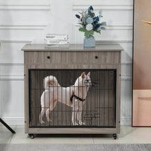 Load image into Gallery viewer, Dog Crate Furniture, Wooden Dog Crate End Table, 38.4 Inch Dog Kennel with 2 Drawers Storage, Heavy Duty Dog Crate, Decorative Pet Crate Dog Cage for Large Indoor Use (Grey) 38.4" L×23.2" W×35" H