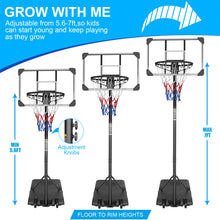 Load image into Gallery viewer, Portable Basketball Goal System with Stable Base and Wheels, use for Indoor Outdoor teenagers youth height adjustable 5.6 to 7ft Basketball Hoop 28 Inch Backboard