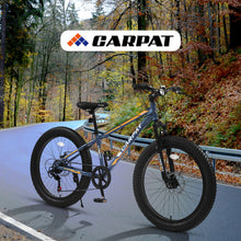 Load image into Gallery viewer, S24109 Elecony 24 Inch Fat Tire Bike Adult/Youth Full Shimano 7 Speeds Mountain Bike, Dual Disc Brake, High-Carbon Steel Frame, Front Suspension, Mountain Trail Bike, Urban Commuter City Bicycle