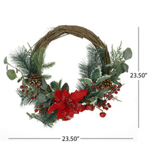 Load image into Gallery viewer, 23.5" POINSETTIA/BERRY/EUCALYPTUS HALF WREATH