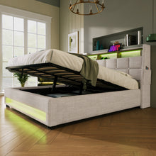 Load image into Gallery viewer, Full size Upholstered Platform bed with a Hydraulic Storage System, LED and USB Charging, Natural (without mattress)