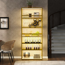 Load image into Gallery viewer, LED Tall Bar Cabinet Wine Rack, Gold Contemporary Standing Honeycomb Wine Rack with Glass Rack