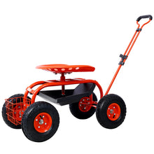 Load image into Gallery viewer, Garden Cart Rolling Scooter, Adjustable Height Heavy Duty Scooter, Rolling Garden Cart with 4 Wheels and Extendable Handle, Garden Stool Cart with 360-Degree Seat and Tool Tray (Red)