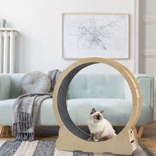 Load image into Gallery viewer, Cat Exercise Wheel - Indoor Cat Treadmill with Carpeted Running Track, Safety Cat Treadmill with Latch, Weighted Wheel for Cats, Add Fun to Cat Exercise, Natural Wood Color,35.8"L x 12.6"W x 38.2"H