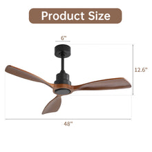 Load image into Gallery viewer, 48 Inch Ceiling Fan Without Light, 3 Solid Wood Blades Outdoor Ceiling Fan 6-speed Reversible DC Motor for Living Room