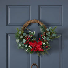 Load image into Gallery viewer, 23.5" POINSETTIA/BERRY/EUCALYPTUS HALF WREATH