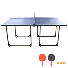 Load image into Gallery viewer, 6ft Mid-Size Table Tennis Table Foldable & Portable Ping Pong Table Set for Indoor & Outdoor Games with Net, 2 Table Tennis Paddles and 3 Balls Blue