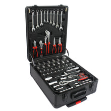 Load image into Gallery viewer, Black Hand Tool Box with 4 Layers of Toolset and Wheels