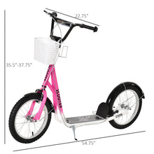 Load image into Gallery viewer, Youth Scooter, Kick Scooter with Adjustable Handlebars, Double Brakes, 16" Inflatable Rubber Tires, Basket, Cupholder, Pink