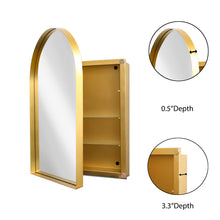 Load image into Gallery viewer, 24x36 Inch Arched Recessed Medicine Cabinet, Metal Framed Bathroom Wall Cabinet with Mirror and Adjustable Shelves, Wall Mirror with Storage for Bathroom, Matte Gold
