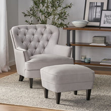 Load image into Gallery viewer, Contemporary Light Grey Fabric Club Chair and Ottoman Set, Stylish Upholstered Armchair with Matching Ottoman, Ideal for Modern Living Room Comfort and Style