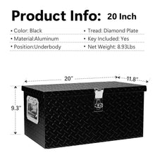 Load image into Gallery viewer, 20 Inch Black Aluminum Tool long Box Tread Flat box for Truck Car Outdoor Trailer Pickup Underbody RV ATV Storage Tools Organizer with Lock Side Handle and Keys (20.1"×11.8"×9.3")