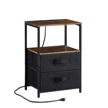 Load image into Gallery viewer, End Table with Charging Station, Nightstand with USB Port, Outlet and Fabric Bag, 2 Drawers & Open Storage Shelf Side Table, Sofa Cabinet for Living Room, Bedroom, Office