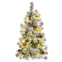 Load image into Gallery viewer, 4FT Pre-Lit Spruce Snow Flocked Christmas Tree with Pine Cones, Artificial Xmas Tree with 170 Branch Tips,Mixed PE & PVC Branches, 120 Multi-Color LED Lights, 11 Flashing Modes, Holiday Décor