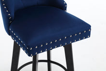 Load image into Gallery viewer, YS Modern Swivel Bar Stools Velvet Barstools Button Tufted Bar Stools Rivet Trim Bar Stools for Kitchen Island,Bistro, with Metal Pull Ring Sturdy Footrest Large Backrest for Home Bar,Blue