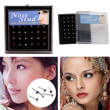 Load image into Gallery viewer, 24Pcs Crystal Rhinestone Nose Ring Bone Stud Bar Surgical Steel Piercing Jewelry
