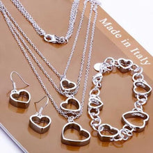 Load image into Gallery viewer, New 925 Sterling Silver Plated Heart Chain Bracelet Earring Necklace Jewelry Set