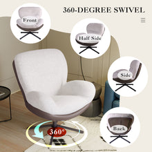 Load image into Gallery viewer, 360° Swivel Accent Chair, Modern Chenille Lounge Chair with Faux Leather and Black Metal Base Frame, Comfortable Reading Chair for Small Spaces, Living Room, Bedroom, Reading Corner, Office (White)