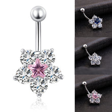 Load image into Gallery viewer, Crystal Rhinestone Star Flower Navel Ring Belly Button Bar Body Piercing Jewelry
