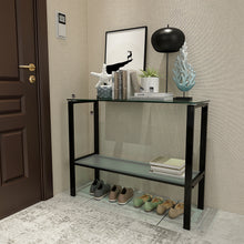 Load image into Gallery viewer, Console Table Double layer tempered glass rectangular porch table black leg double layer glass tea table